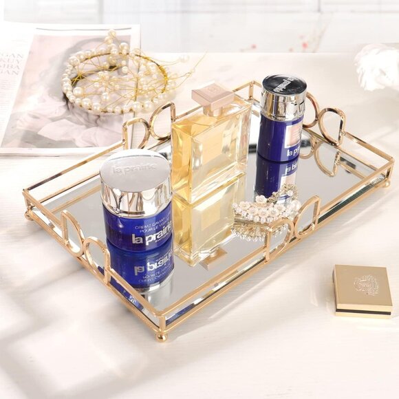 Gold Mirror Tray: Elegant Makeup/Vanity Tray, Luxury Rust-Proof Glass for Bathro - Picture 4 of 7